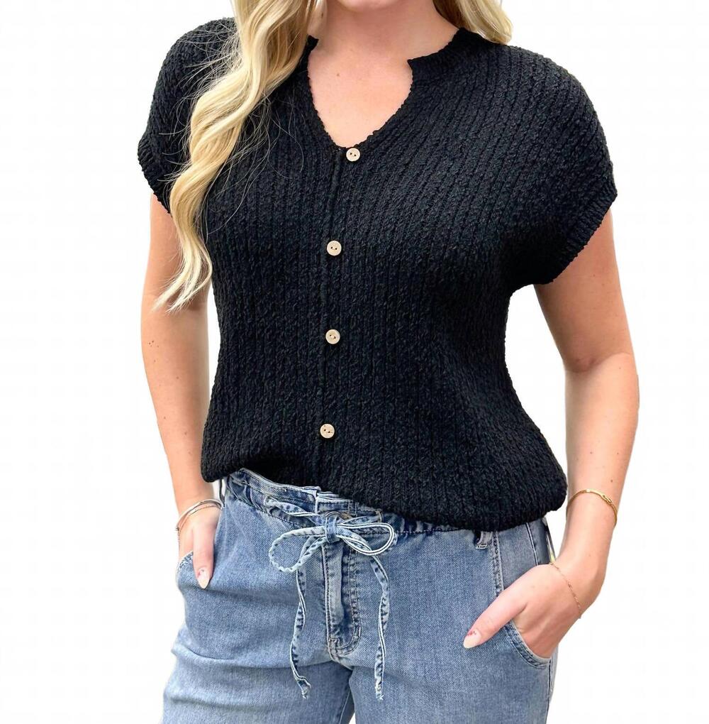NEW BLU PEPPER short sleeve button sweater in black